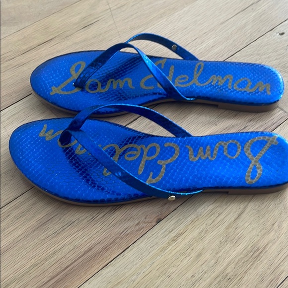 Sam Edelman Metallic Blue Flip Flops - Picture 5 of 12